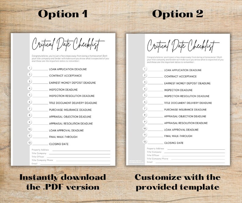 Critical Date Checklist | Home Buyer | Escrow Checklist | Real Estate ...