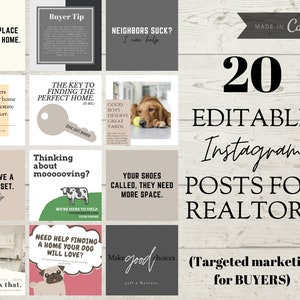 Collections with 20 Editable Instagram Posts for Realtors - Real Estate Template-Real Estate Referrals-Realtor marketing-Canva pro, editable, BUYER marketing by RealtyByRuth on Etsy