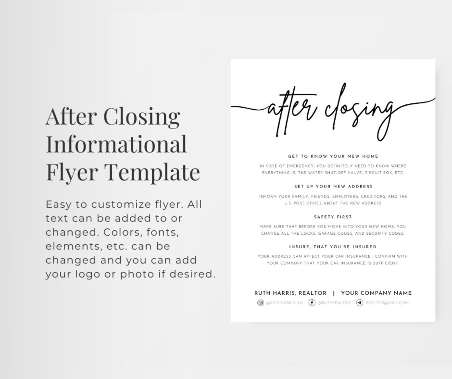 Closing Informational Flyer | Real Estate Marketing Template | Closing ...