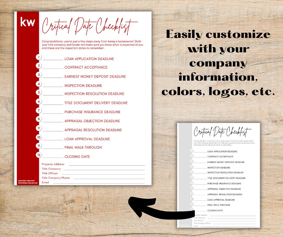 Critical Date Checklist | Home Buyer | Escrow Checklist | Real Estate ...