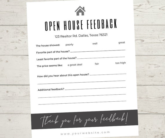 Open House Feedback Form Real Estate Open House Printable | Etsy