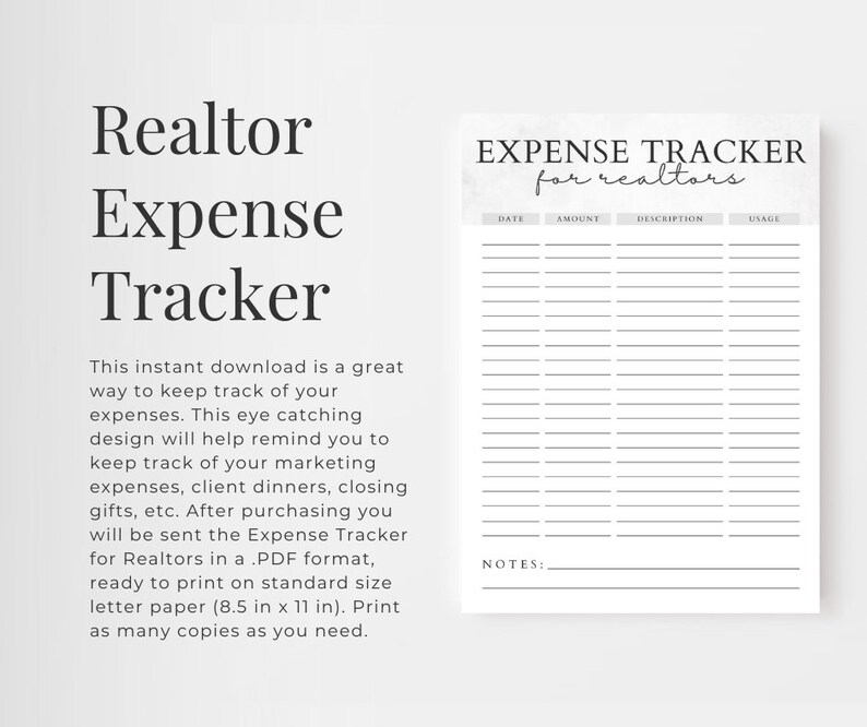 Realtor Expense Tracker Real Estate Write off Realtor Tax Etsy