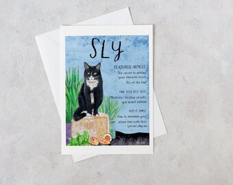 Funny Tuxedo Cat Card: Sly Watercolor Art, Blank Note Card