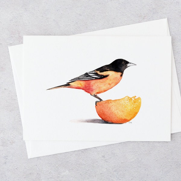 Watercolor bird stationery, eco friendly blank note card with original watercolor Baltimore oriole painting