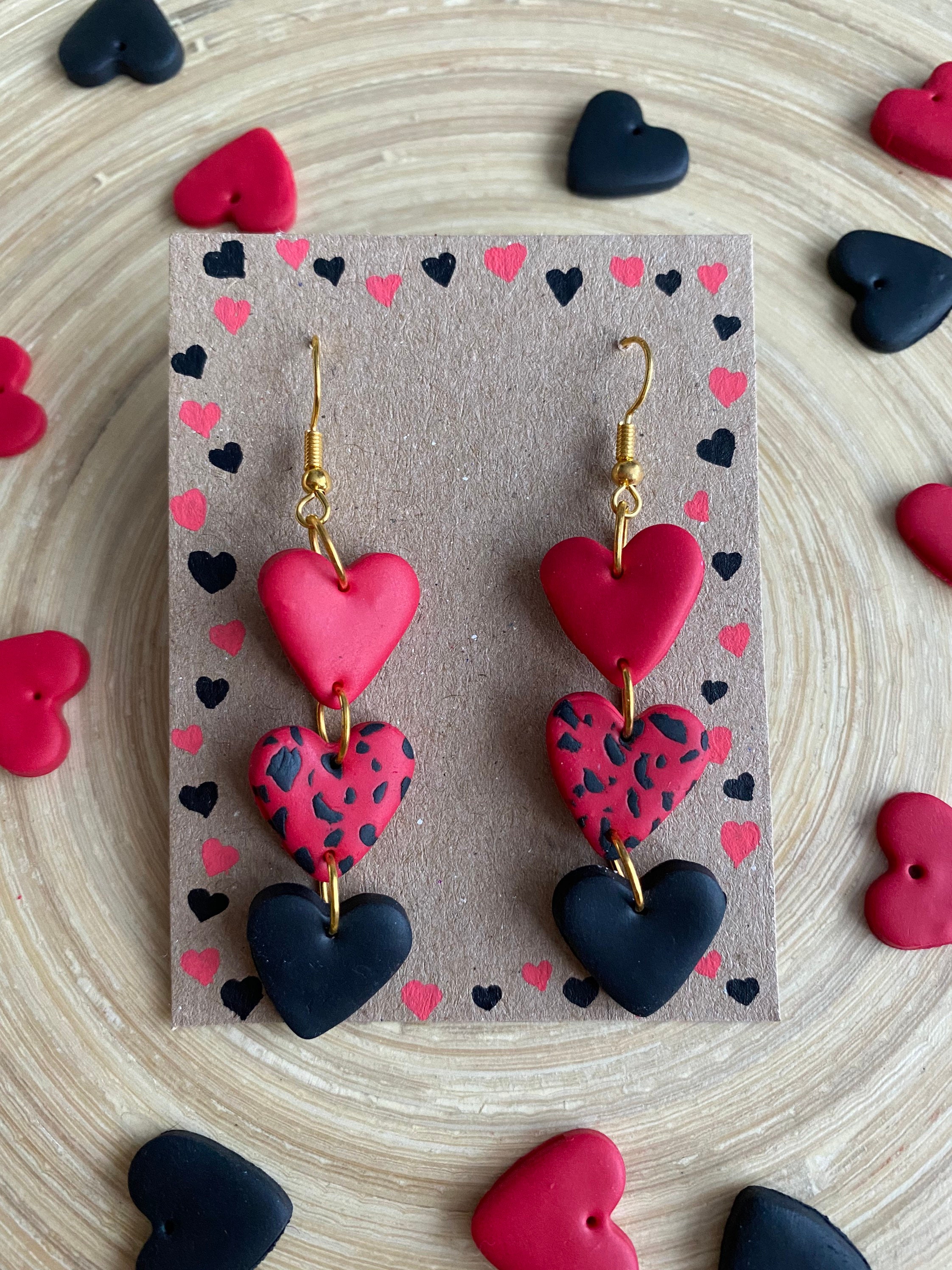 Valentine/'s Day gift animal print earrings lightweight earrings red leather earrings Valentines Day earrings heart earrings