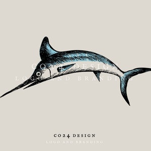 Marlin Fish Illustration, Jumping Blue Marlin Drawing, Vintage Style Fish Art, Hand Drawn Marlin (eps, svg, jpeg, pdf, png files)