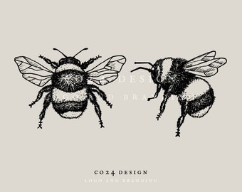diptych pencil and watercolour drawing of a bumble bee pencil on linen drawing bee picture Bumble bee drawing on canvas