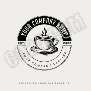 Caffetteria, logo della caffetteria, design del logo predefinito in stile vintage per bar, illustrazione di una tazza di caffè disegnata a mano (file eps, svg, jpeg, pdf, png)