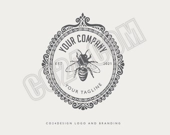 Honeybee Vintage Logo, Natural Bee Products Logo, Honey Products Logo, Bee (eps, svg, jpeg, pdf, png files) (eps, svg, jpeg, pdf, png files)