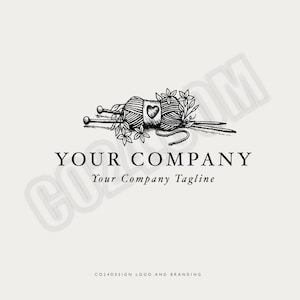 Strickgarn Logo, Stricknadeln und Wolle im modernen Stil Logo mit handgezeichneter Illustration, Wolle Logo (eps, svg, jpeg, pdf, png Dateien)
