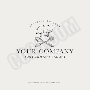 Chef Utensils Logo, Restaurant Premade Logo, Chef Hat, Toque, Cooking Logo, Vintage Style Chef Logo (eps, svg, jpeg, pdf, png files)