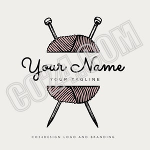 Logo di filato, logo di lavoro a maglia, logo di lana, ferri da maglia e logo in stile vintage di lana con illustrazione disegnata a mano (file eps,svg,jpeg,pdf,png)