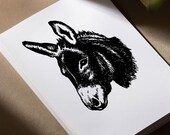 Vintage Style Donkey Illustration, Hand Drawn Animal Portrait (Digital Files)