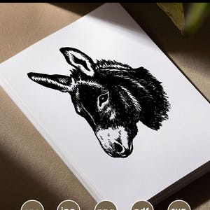 Vintage Style Donkey Illustration, Hand Drawn Animal Portrait (Digital Files) image 1