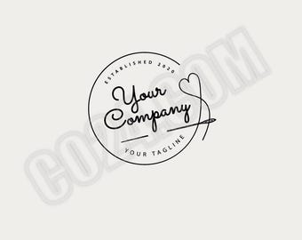 Sewing Heart Logo, Vintage Style Hand Embroidery Logo, Needle and Thread Pre-made Logo, Clothing Logo (eps, svg, jpeg, pdf, png files)