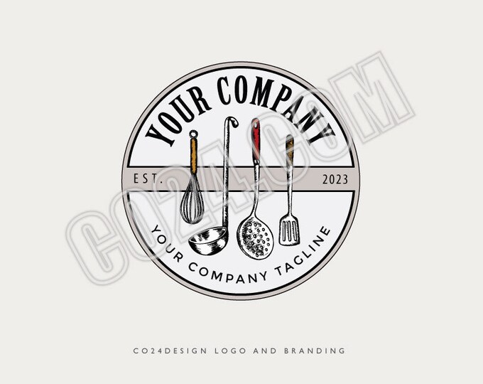 Kitchen Logo, Restaurant Logo, Vintage Style Pre-made Logo, Cooking Utensils Logo, Chef Logo, Cafe Logo (eps, svg, jpeg, pdf, png files)