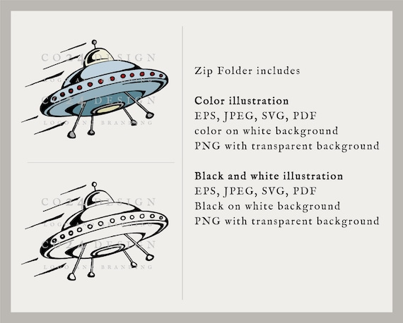 Spaceship Digital Download, Vintage UFO Wall Art, Hand Drawn