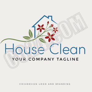 Home Cleaning Logo, Housekeeper Logo, Maid Logo, Clean Logo, Floral Home Logo, Eco Home Logo, House Logo (eps, jpeg, svg, pdf and png files)
