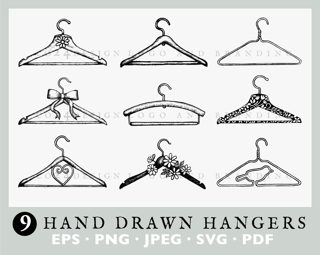 Hand Drawn Wardrobe Sketch Baby Clothes On Hungers Stock