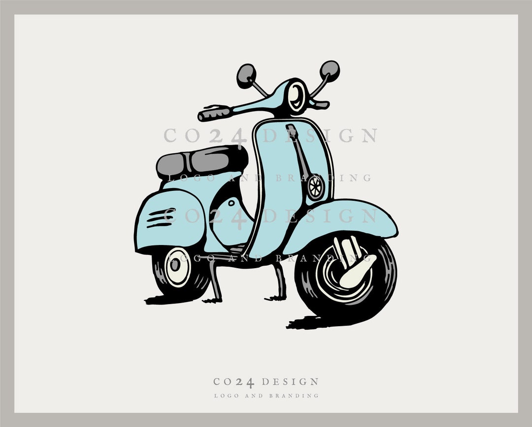 Vespa Illustration, Vintage Style Scooter Image, Vespa Icon, Iconic