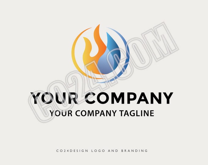 Fire and Water Logo, Flame Drop Logo, Plumbers Logo, Plumbing Pre-made Logo, House Repair Service Logo  (eps, svg, jpeg, pdf, png files)
