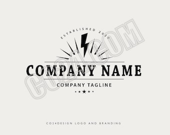 Electrical Company or Electricians Vintage Style Pre-made Logo Design with Hand Drawn Illustration (eps, svg, jpeg, pdf, png files)