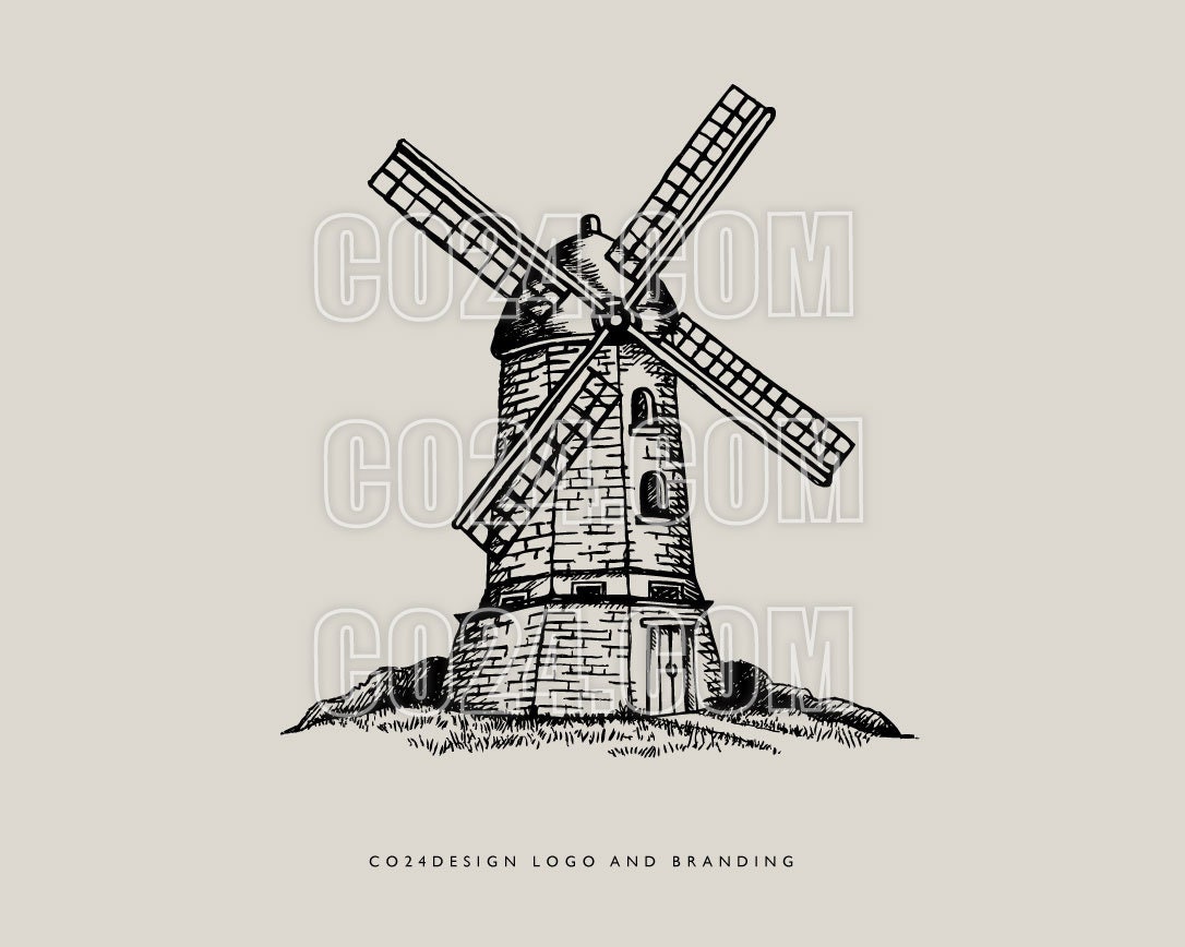 Windmill Illustration Flour Mill Grain Mill Corn Mill Etsy