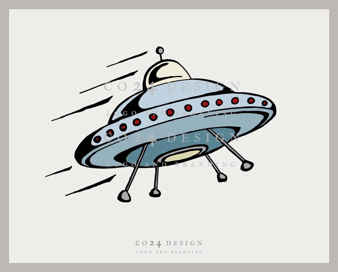 Spaceship Digital Download, Vintage UFO Wall Art, Hand Drawn