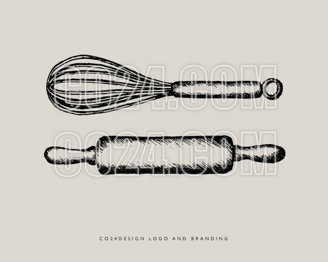 Baking Vintage Style Hand Drawn Rolling Pin and Whisk Etsy