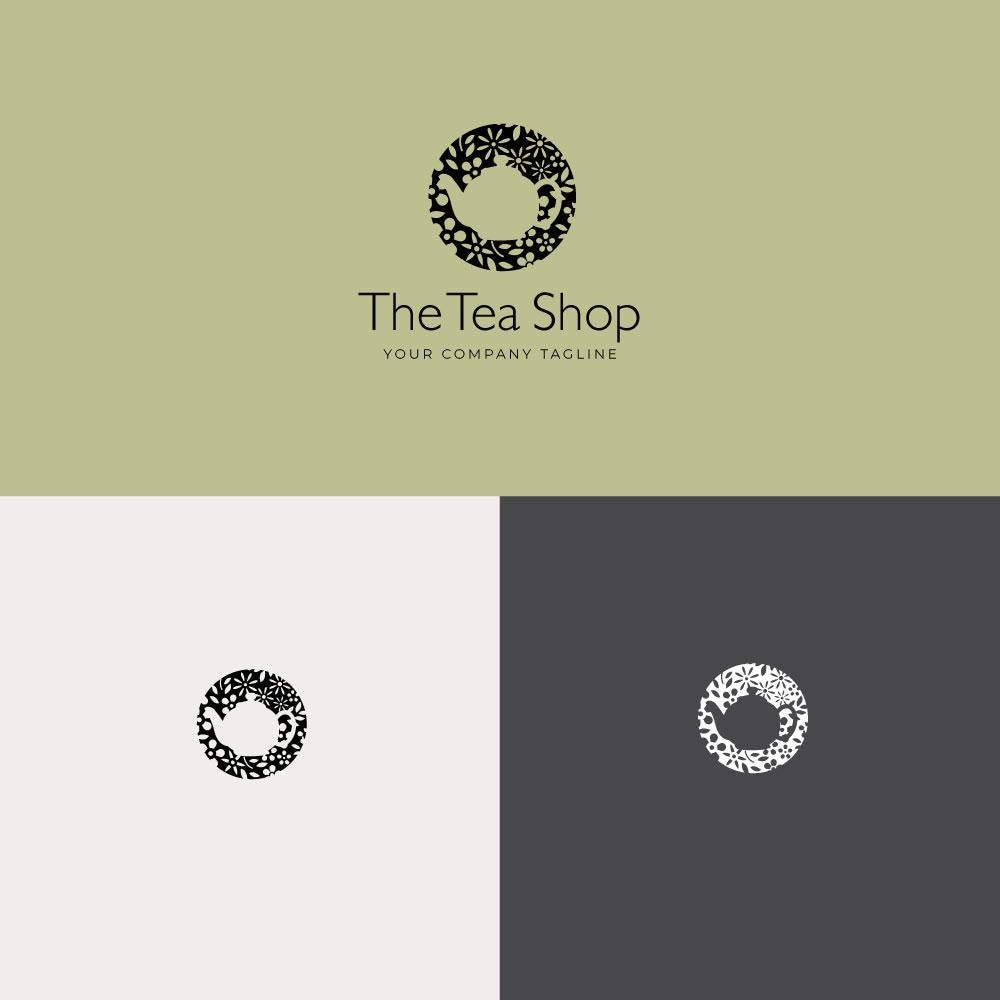 Blumen Teekanne Logo Design: Personalisiertes Tea Shop Branding (eps, svg, jpeg, pdf, png Dateien)