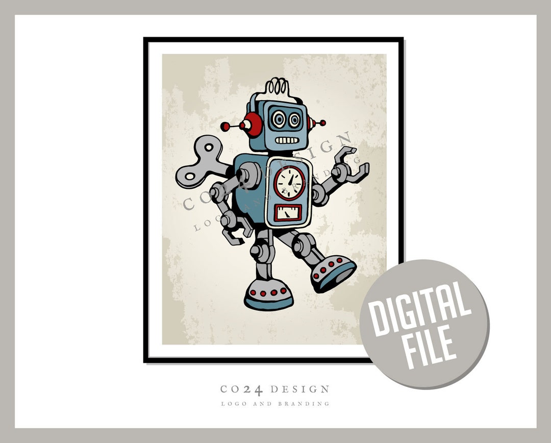 Vintage Style Robot Print: Retro Space Art (eps, Svg, Jpeg, Pdf, Png ...