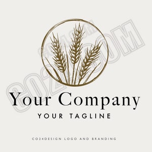 Logo del grano pre-realizzato, illustrazione del grano disegnata a mano, logo del fornaio, logo del coltivatore di grano, disegno del grano tondo (file eps, svg, jpeg, pdf, png)