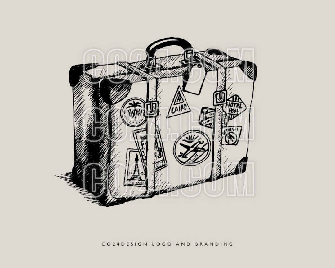 Suitcase Illustration, Hand Drawn Vintage Luggage, Vintage Baggage