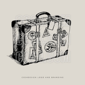 Suitcase Illustration, Hand Drawn Vintage Luggage, Vintage Baggage, Travel Bag, Old Baggage Drawing (eps, svg, jpeg, pdf, png files)