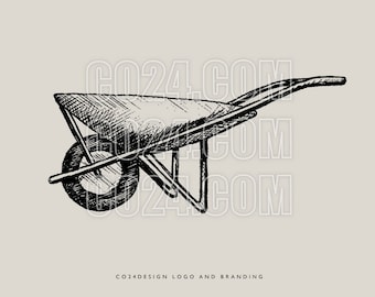Wheelbarrow Vintage Style Hand Drawn Illustration Icon (eps, svg, jpeg, pdf, png files)