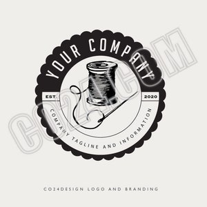 Sewing Logo, Vintage Style Pre-made Logo Design, Needle and Thread Logo, Cotton Reel Logo, Tailors Logo (eps, svg, jpeg, pdf, png files)