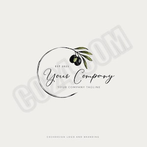 Olivenzweig-Logo, vorgefertigtes Logo im Vintage-Stil, Olivenprodukte-Logo, handgezeichnete Oliven-Illustration (eps, svg, jpeg, pdf, png-Dateien)