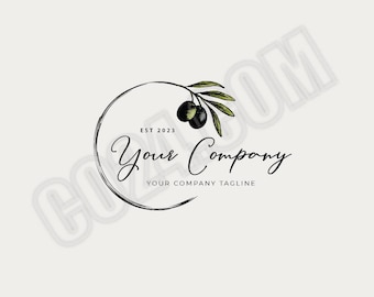 Olive Branch Logo, Vintage Style Premade Logo, Olive Products Logo, Hand Drawn Olives Illustration (eps, svg, jpeg, pdf, png files)