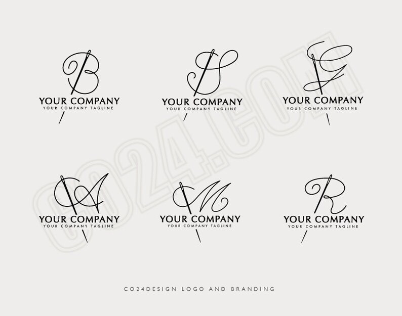Tagline Thread Needle Thread Logo: Custom Initial Seamstress Tailoring Logo (eps, Svg ...