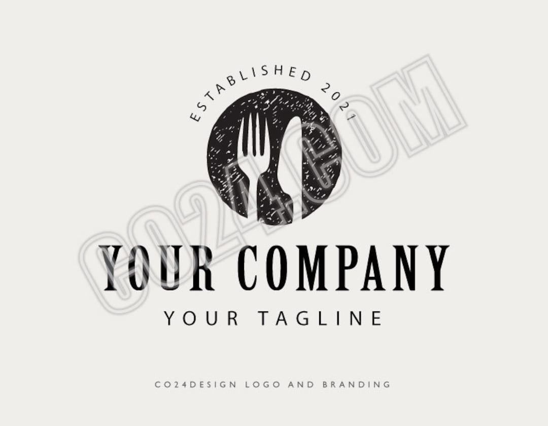 Restaurant Logo, Vintage Style Cafe Logo, Premade Kitchen Logo, Hand