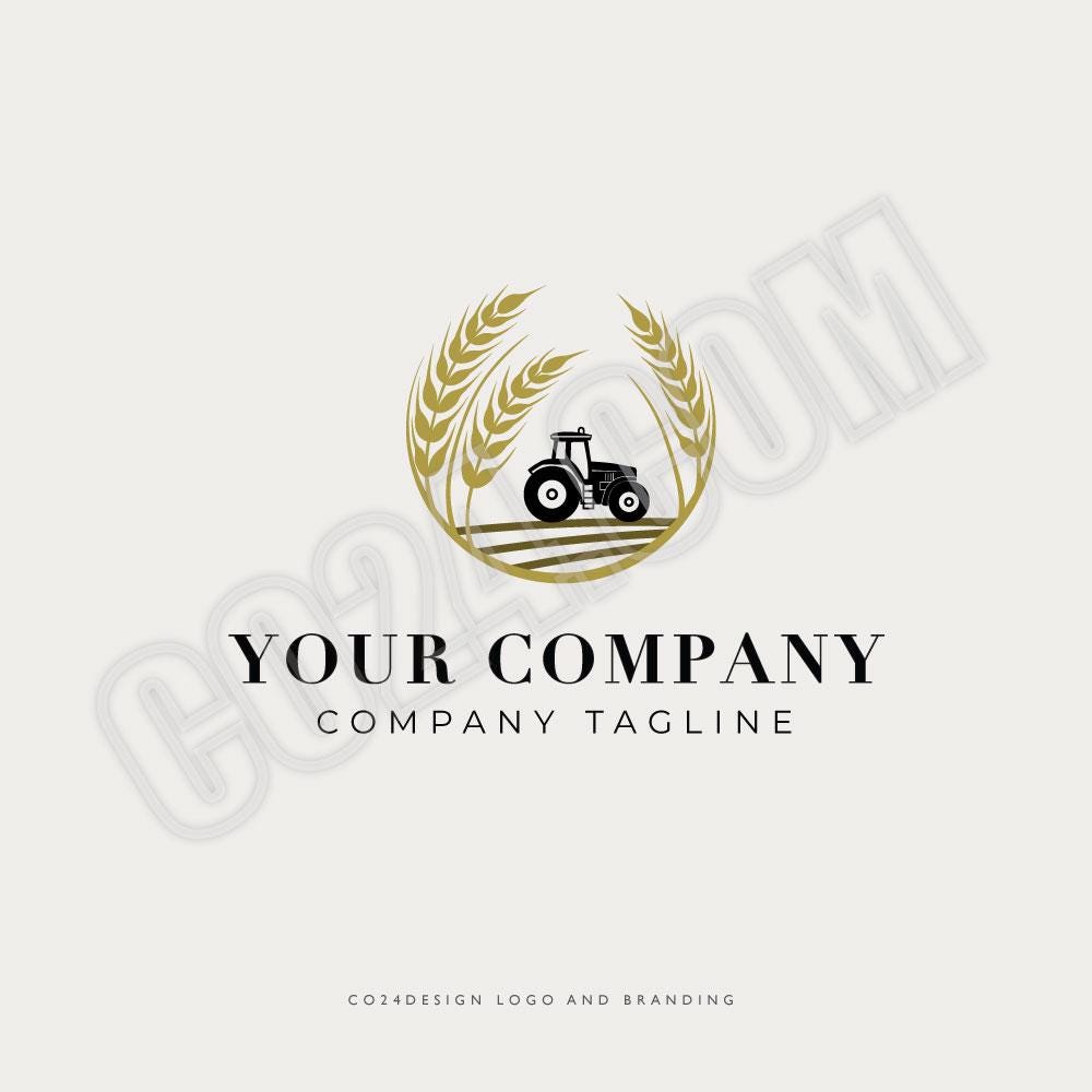 Tractor and Wheat Pre-made Logo, Agricultural Logo, Farmers Wheat Field Logo Design, Round Wheatsheaf Logo (eps, svg, jpeg, pdf, png files)