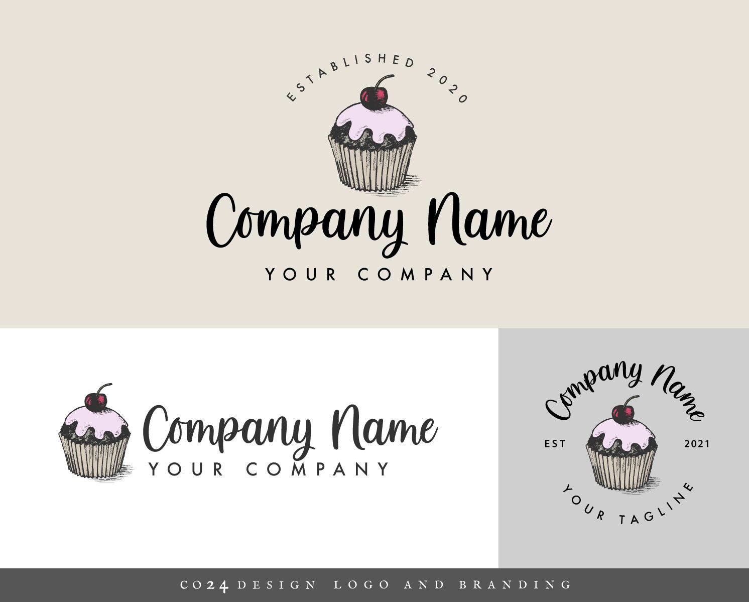 Cupcake Pre-made Logo, Hand Drawn Cake Illustration, Cake Shop, Fairy Cake Logo, Patisserie Logo (eps, svg, jpeg, pdf, png files)