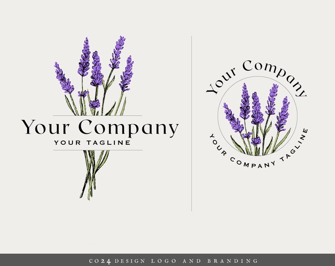 Lavender Logo, Pre-made Design, Hand Drawn Lavender Illustration, Botanical Logo, Floral Logo, Flower Logo (eps, svg, jpeg, pdf, png files)