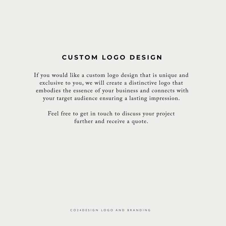 May include: Text-based graphic design advertisement for custom logo design services. The text reads "CUSTOM LOGO DESIGN" and includes a description of the services offered. The text also includes the company name "CO24DESIGN LOGO AND BRANDING".