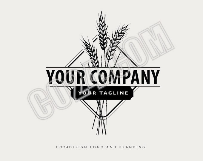Bakers Wheat Vintage Style Pre-made Logo Design with Hand Drawn Illustration (eps, svg, jpeg, pdf, png files)