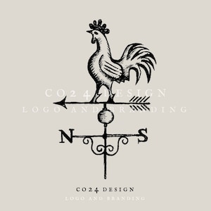 Weather vane, Weathercock, Rooster Wind Vane, Vintage Style Cockerel Drawing, Weathervane Illustration (eps, svg, jpeg, pdf, png files)