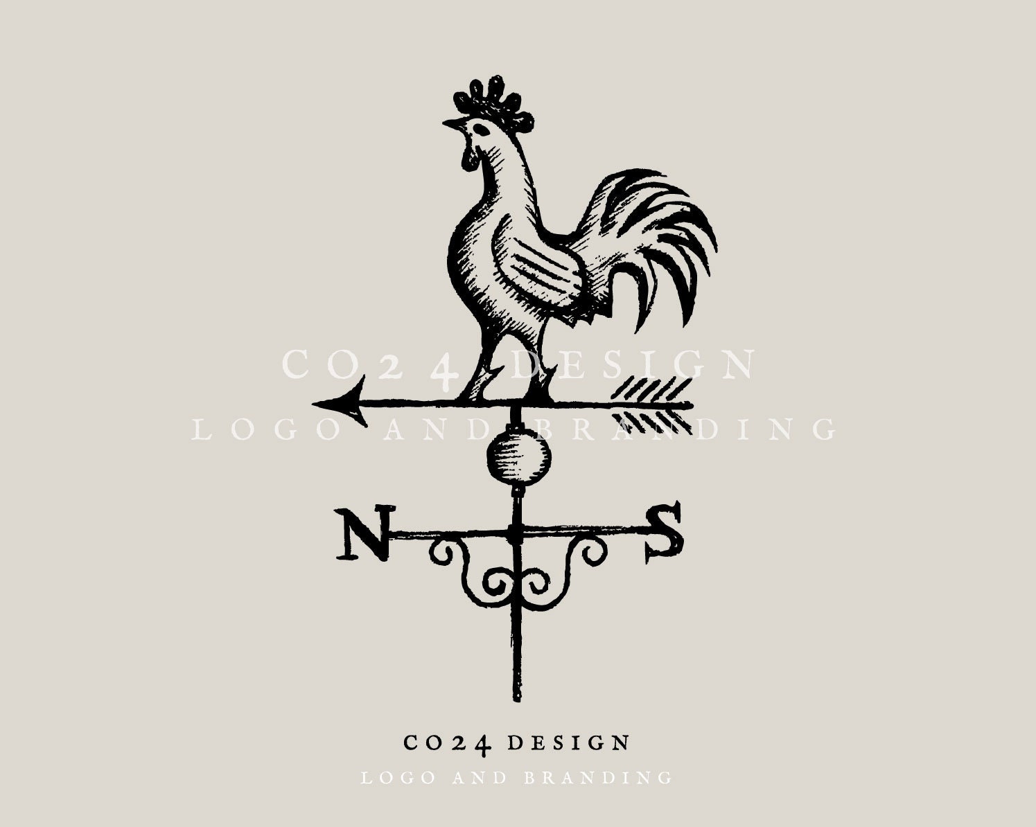 Weather vane, Weathercock, Rooster Wind Vane, Vintage Style Cockerel Drawing, Weathervane Illustration (eps, svg, jpeg, pdf, png files)