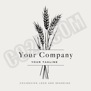 Wheat Pre-made Logo Design, Hand Drawn Wheat Illustration, Bakers Logo, Wheat Sheaf Logo, Wheat Drawing (eps, svg, jpeg, pdf, png files)