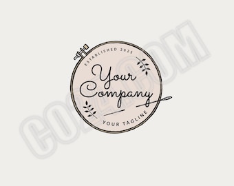 Hand Embroidery Vintage Style Logo, Needle and Thread Pre-made Logo, Sewing Logo, Crochet Logo (eps,svg, jpeg, pdf, png files)