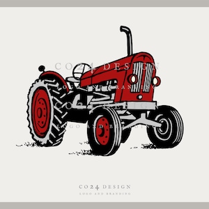 Dessin animé ferme tracteur Vector Clipart / contour, Silhouette &  graphiques couleur / Agriculture / ouvert et couvert / rouge, bleu / PNG,  JPG, SVG, Eps -  Canada